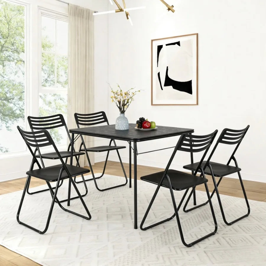 32" Square Folding Table No Assembly Portable Card Table PVC Top with Metal Frame Indoor Outdoor Use for Dining Room Living Roo
