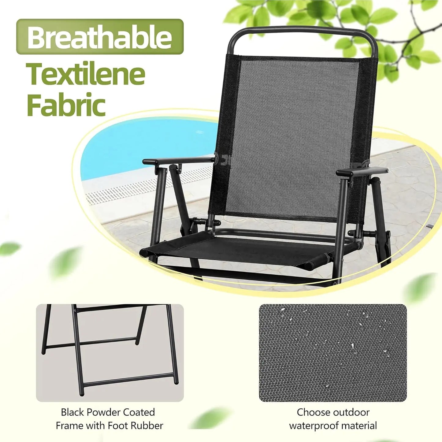 6 Piece Folding Metal Patio Dining Set Outdoor Table Chairs with Umbrella Hole for Lawn Deck Backyard Garden Black