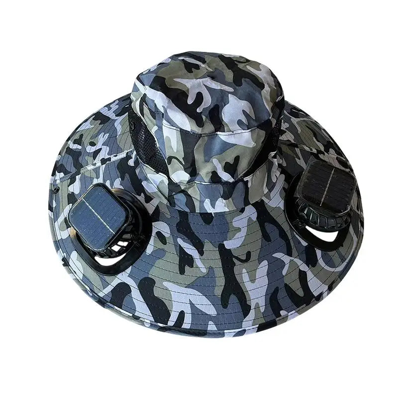 Large Size Quick Dry Bucket Hat With Solar Powered Fan USB Charging Sun Hat For Men Outdoor Hiking Camping Fishing Cooling Wear