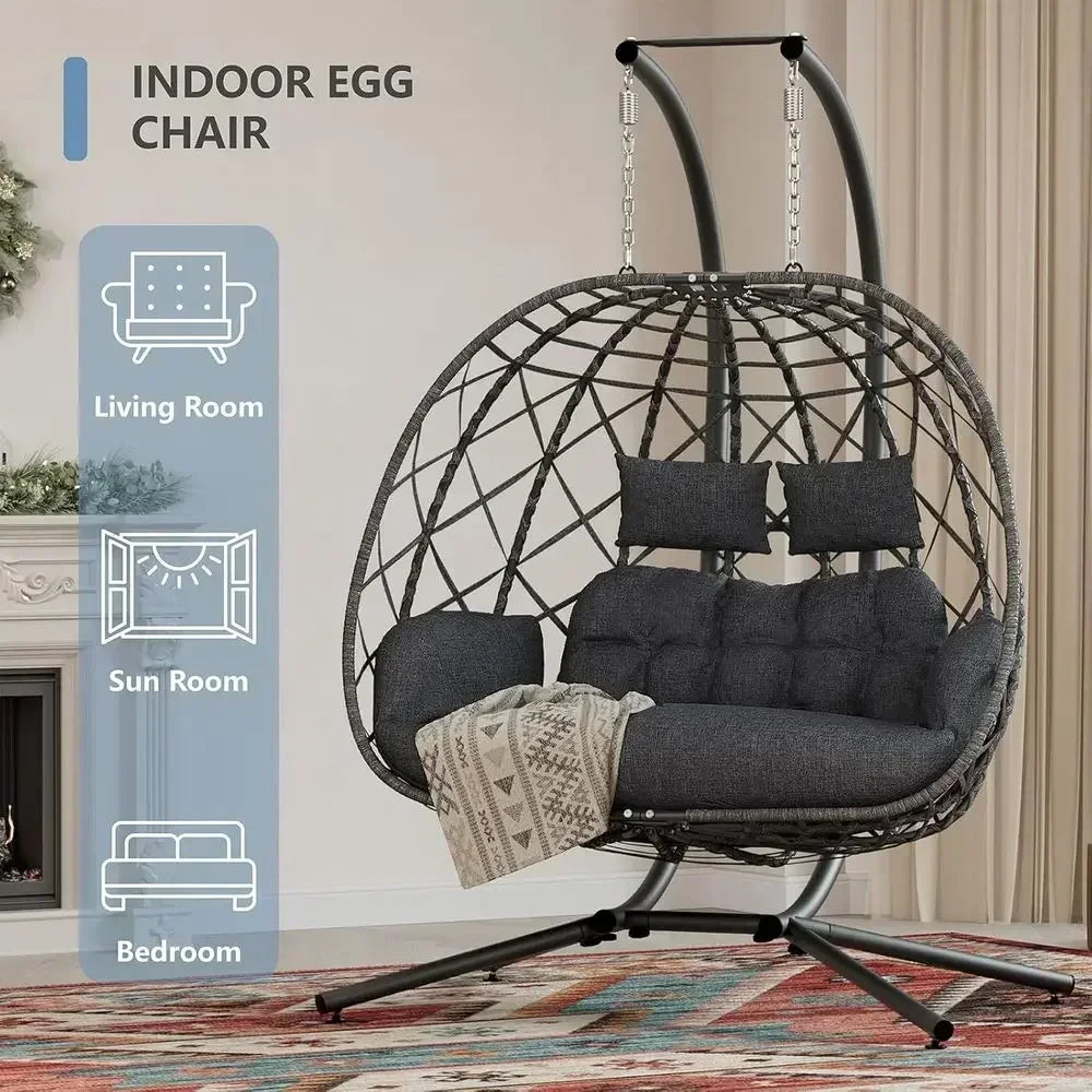 Indoor Outdoor Swing Chair With Metal Stand And Cushion