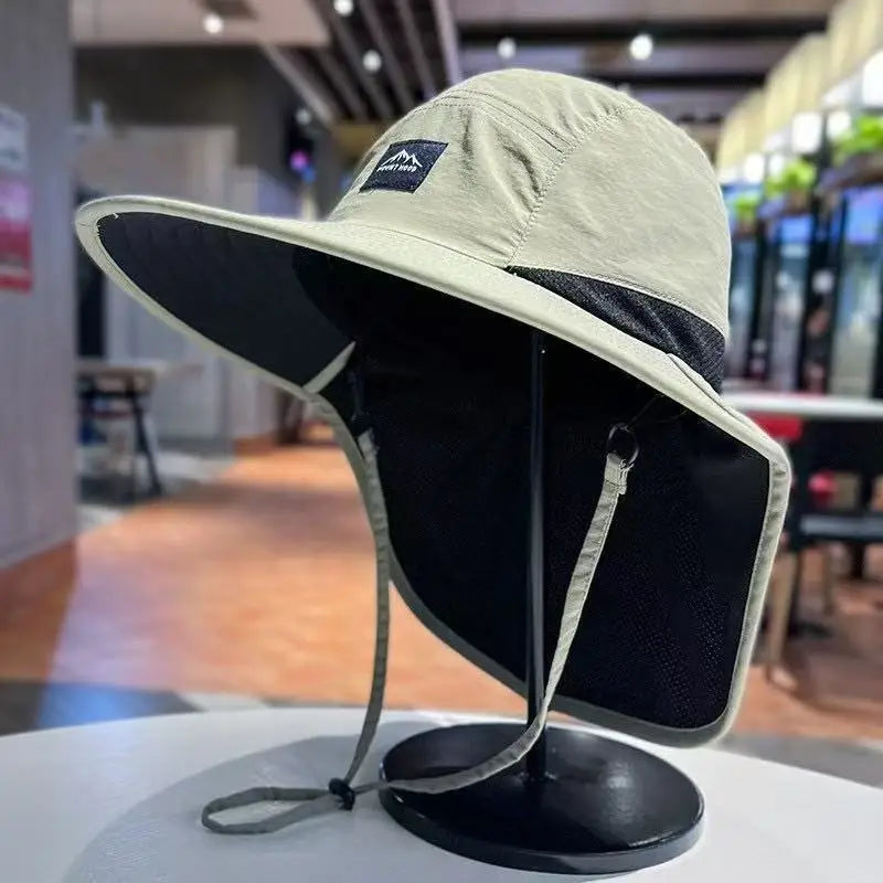 Unisex Summer Wide Brim Waterproof Quick-drying Panama Caps Outdoor Visor Bucket Hats Mesh Breathable Sun Hat with Neck Flap