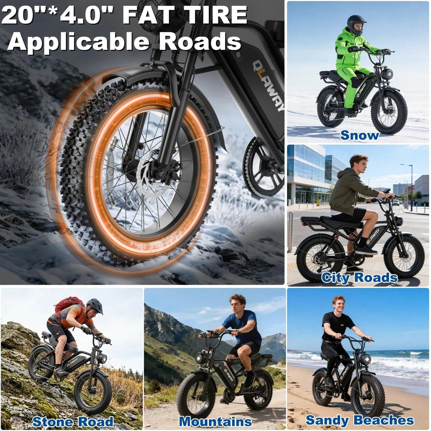 48V 18Ah Off-road Electric Bike for Adults Electric Dirt Bike 20" Fat Tire 70 Miles Max Range 1500W Peak Motor up to 31MPH Speed off-road E-BIKE