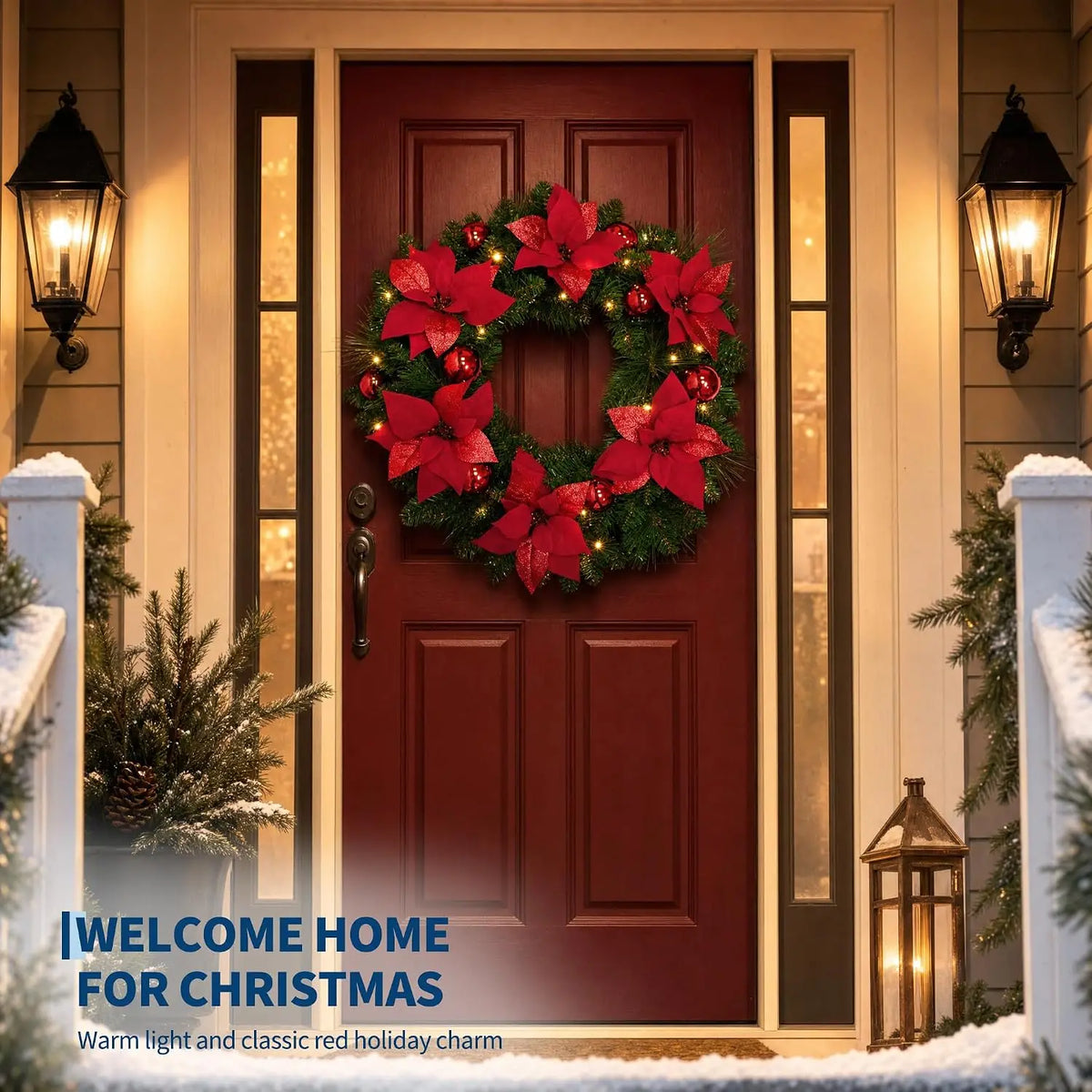 HiMiss Artificial Christmas Wreath With Flowers For Door Holiday Decoration