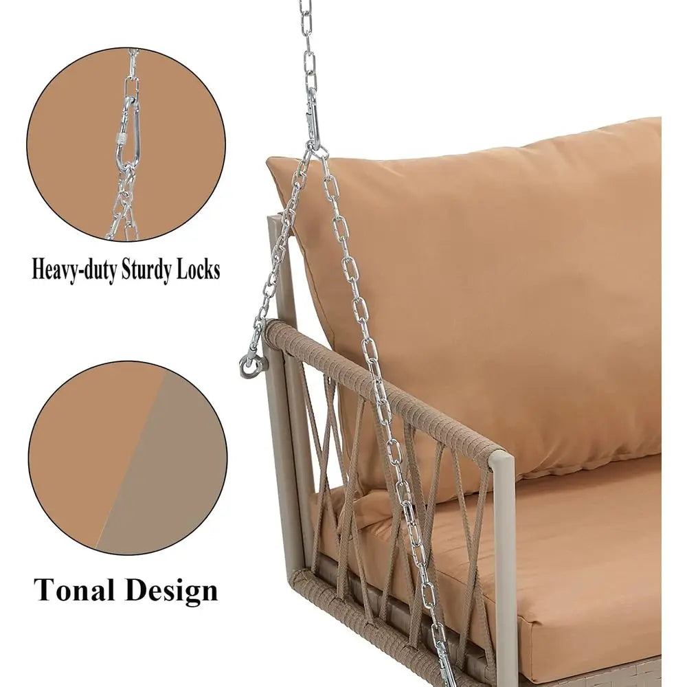 Indoor/Outdoor Hammock Swing Chair with Cushions, Perfect for Patio or Balcony, Brown