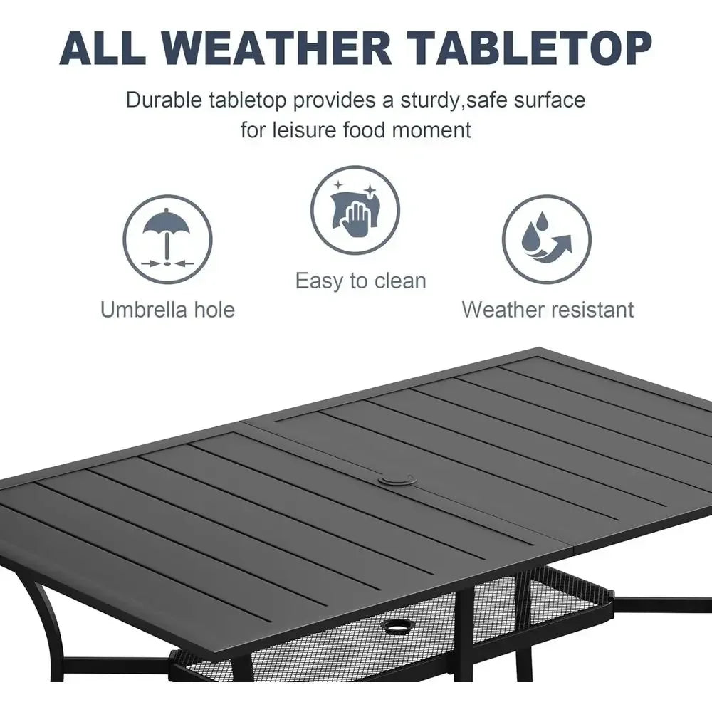 Modern Outdoor Dining Set With Metal Table And Swivel Chairs