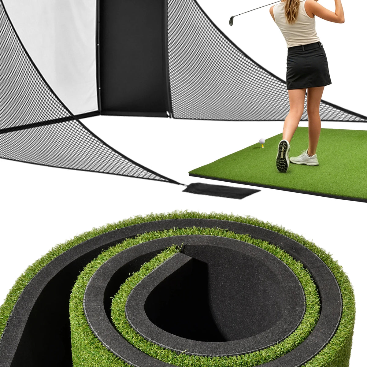 Golf Hitting Mat 5x4ft Portable Foldable Practice Mat with Balls and Tees, Heavy Duty Artificial Turf Driving Range Mat, Anti-Slip Golf Training Mat for Backyard Garage Indoor Outdoor Chipping Swing Simulator Use
