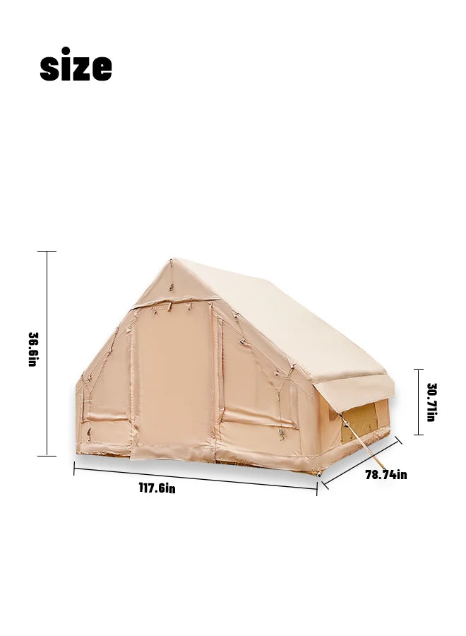 PAKICETUS Premium Inflatable Glamping Tent 4-6 Person, Four Season All-Weather Shelter With Quick Airflow Breathable Mesh Windows, Manual Hand Pump Included, Easy Setup Heavy Wind Resistant Large Family Air Tent House