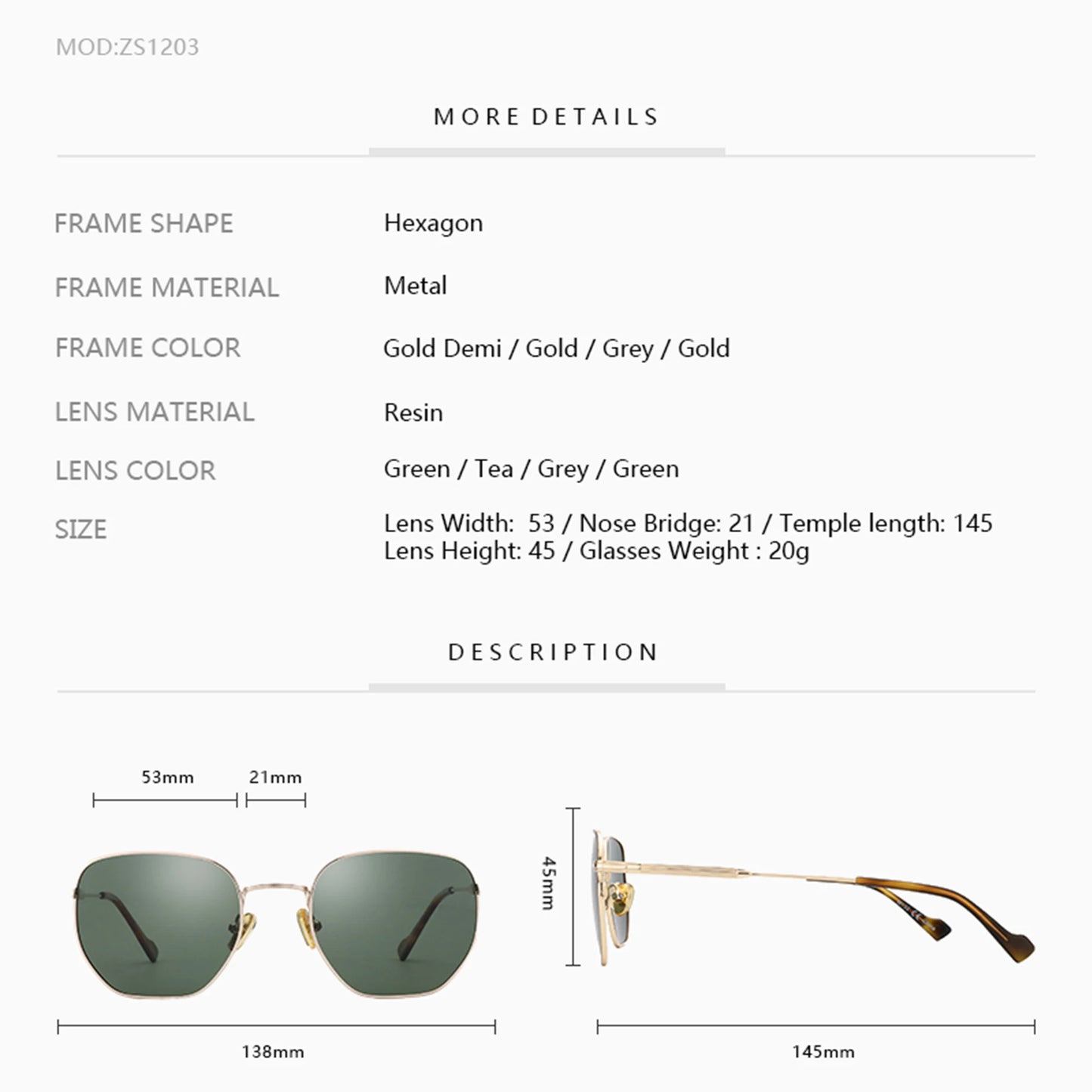 ZENOTTIC Sunglasses for Men Women -  Hexagon Polarized UV Protection Metal Frame Fashion Sun Glasses for Driving