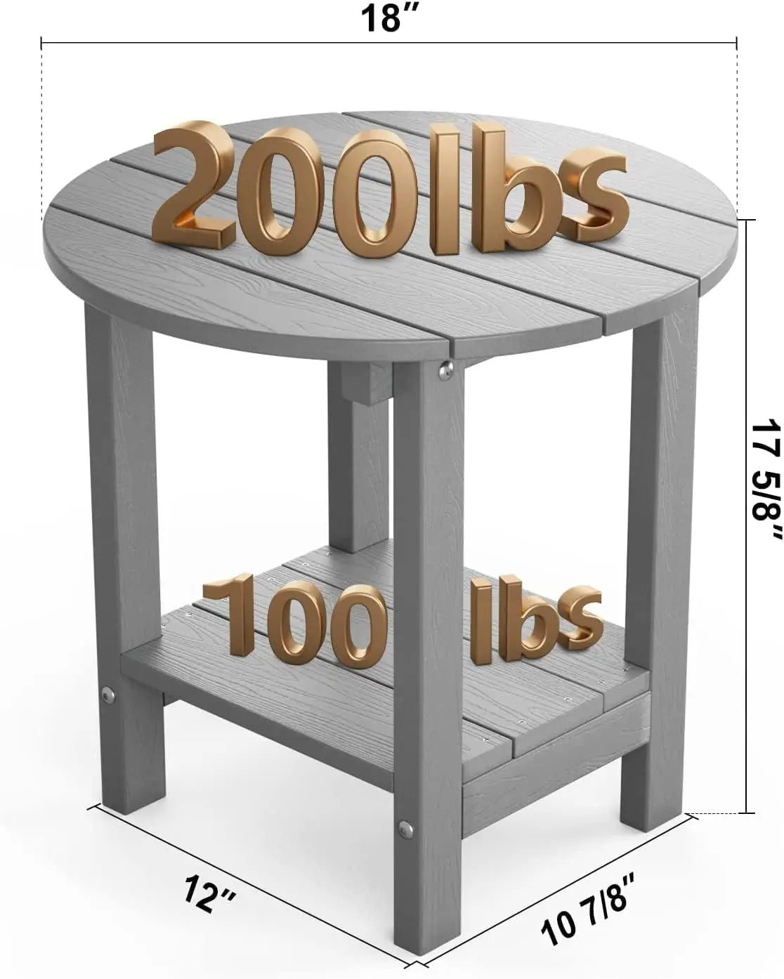 Round Outdoor Side Table Adirondack Table Two Pack Chairside End Tables With Storage Shelf Two Tier Plastic Patio Side Table Weather Resistant For Balcony Backyard Lawn Grey