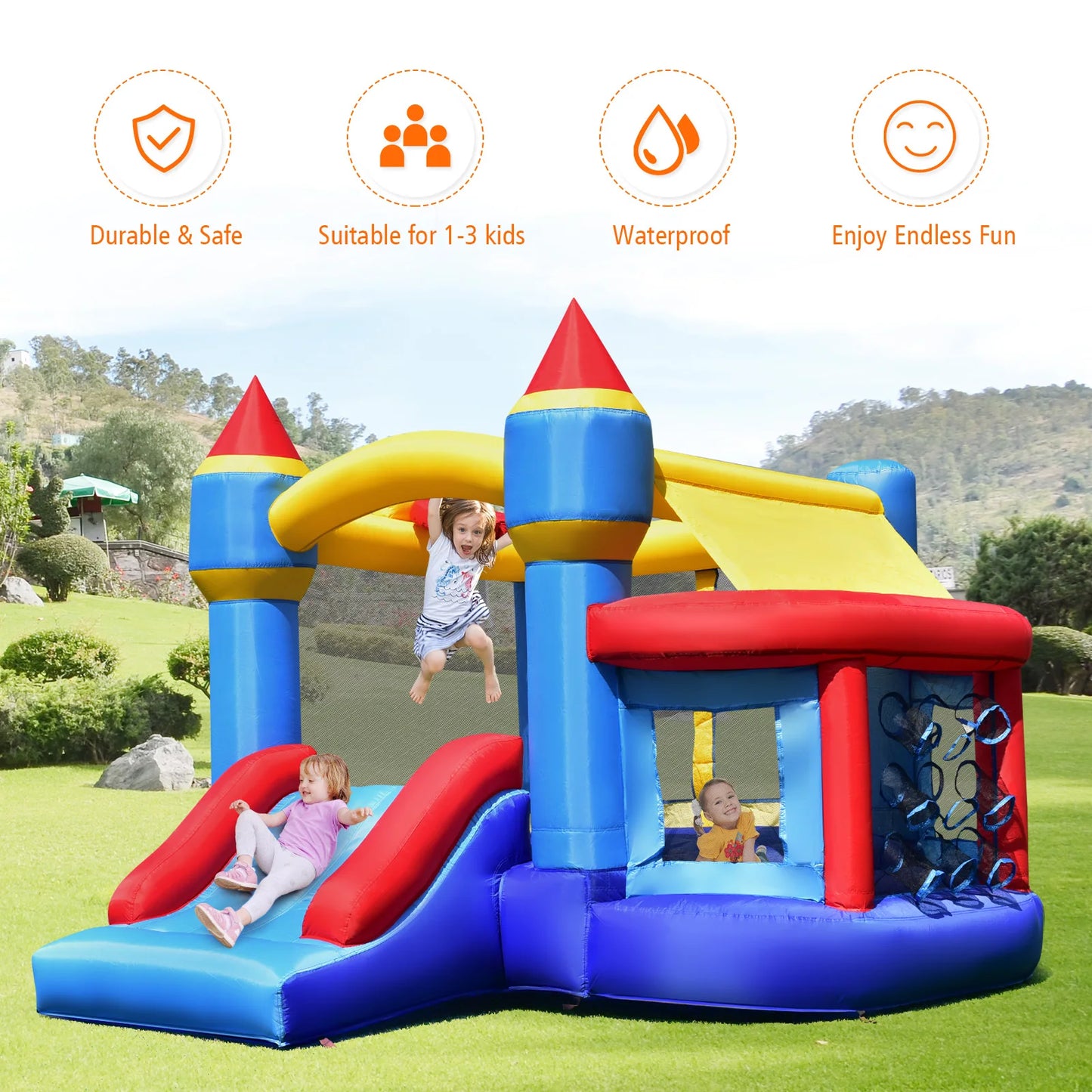 Inflatable Bounce House Castle Slide Bouncer Kids Basketball Hoop Without Blower