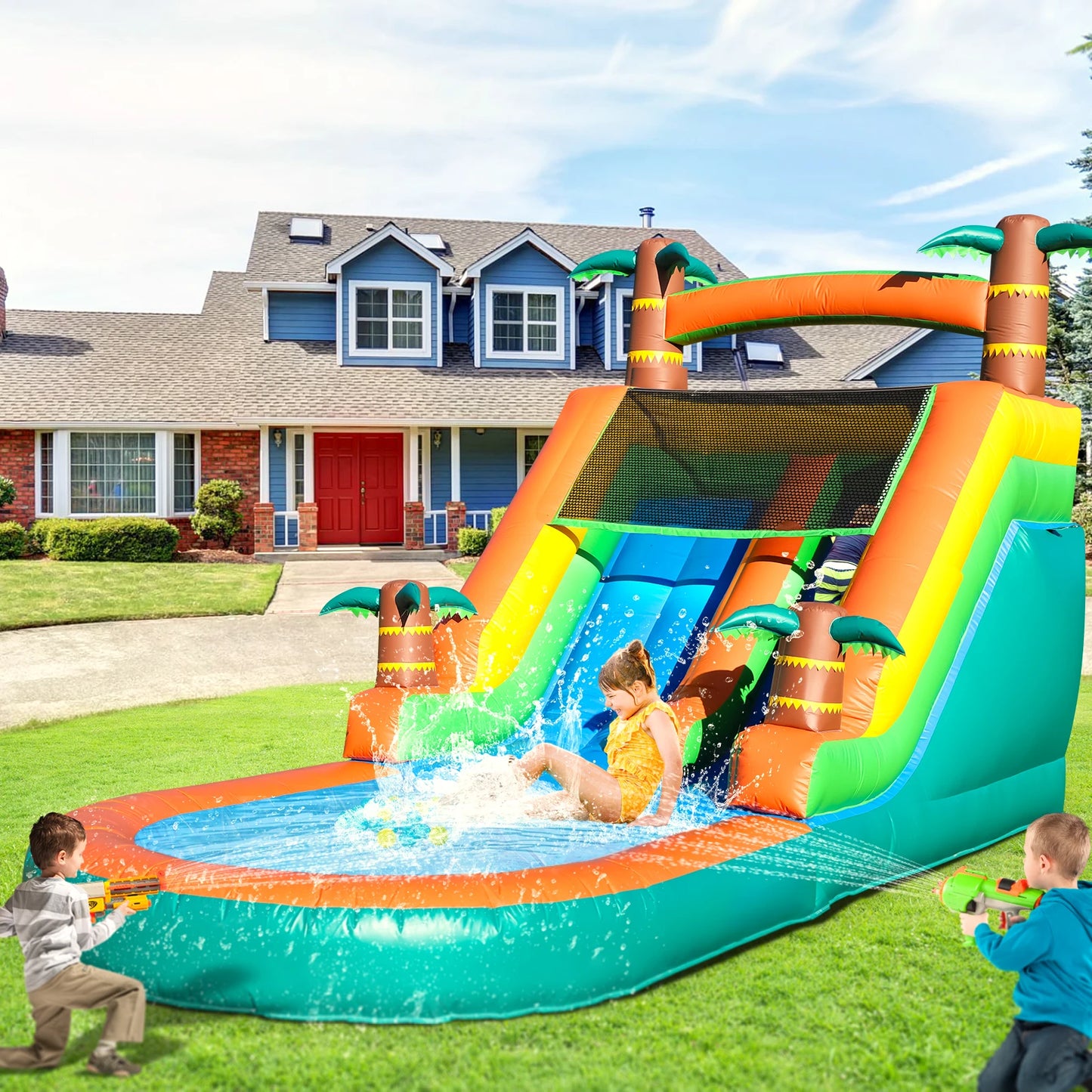 King Inflatable Water Slide Bounce House With Blower Outdoor Play