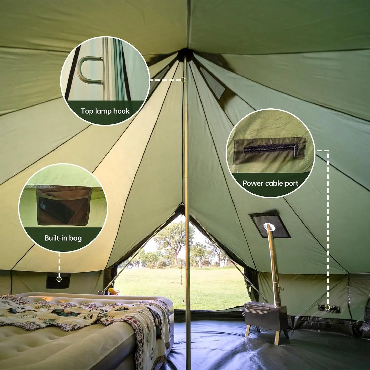 Family Camping Oxford Bell Tent, Oxford Material, Brown Color, Spacious, 4 Season, Stove Jack