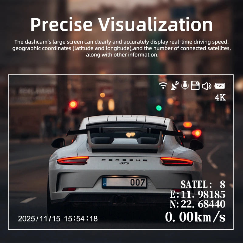 MUÜBAER 4K 360 Degree Dash Cam With 5.8GHz WiFi GPS IPS Screen