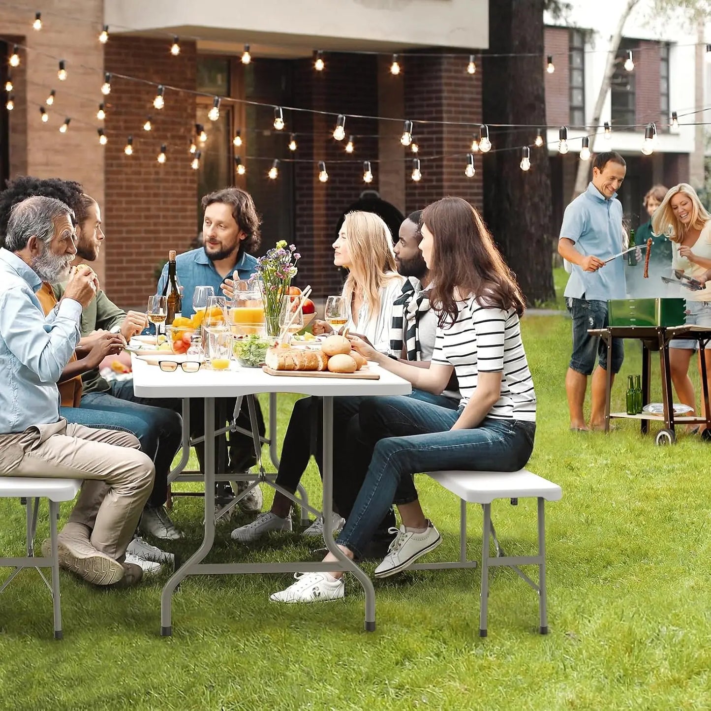 Folding Picnic Table Set With Two Benches Three Piece Portable Outdoor Dining