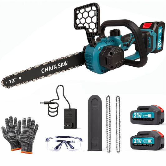 Cordless 12 Inch Electric Chainsaw 21V With 2x3000mAh Battery