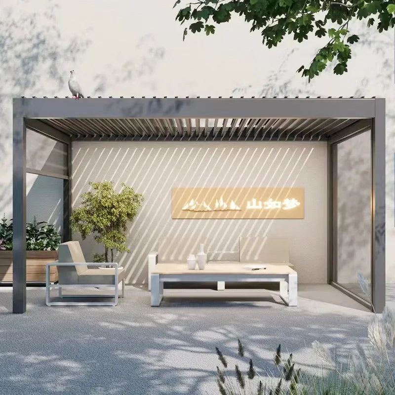 Electric Adjustable Bioclimatic Louvered Motorized Aluminous Waterproof Outdoor Living Garden Pergolas Gazebo Sunroom Pavilion
