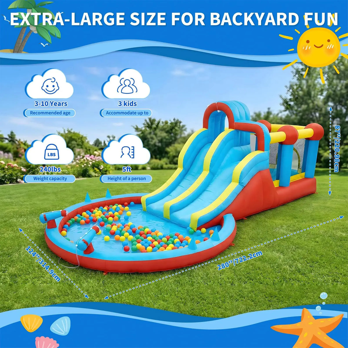 HiMiss Inflatable Water Slide And Bounce House With Blower