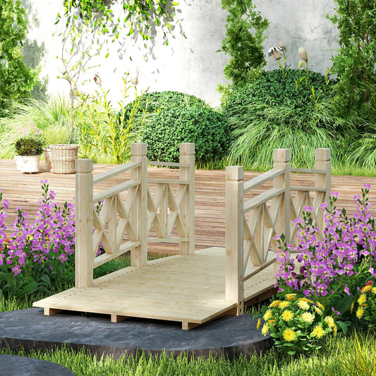 5 ft. Wood Garden Bridge with Safety Handrails Backyard Bridge, Nature Wood