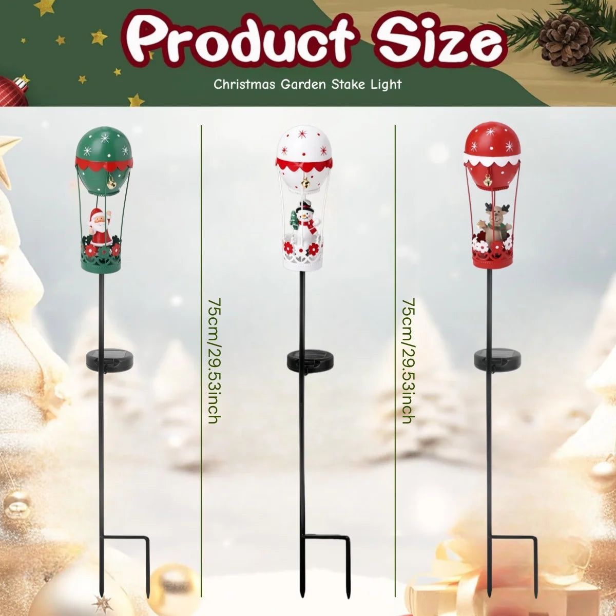 Solar Garden Stake Light Iron Santa Claus Christmas Balloon Decor