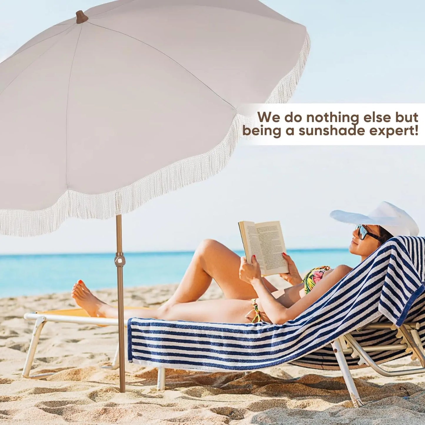 Heavy Duty Beach Umbrella with Sand Anchor, UPF 60+ Aluminum Frame Push Button Tilt for Patio Garden Travel