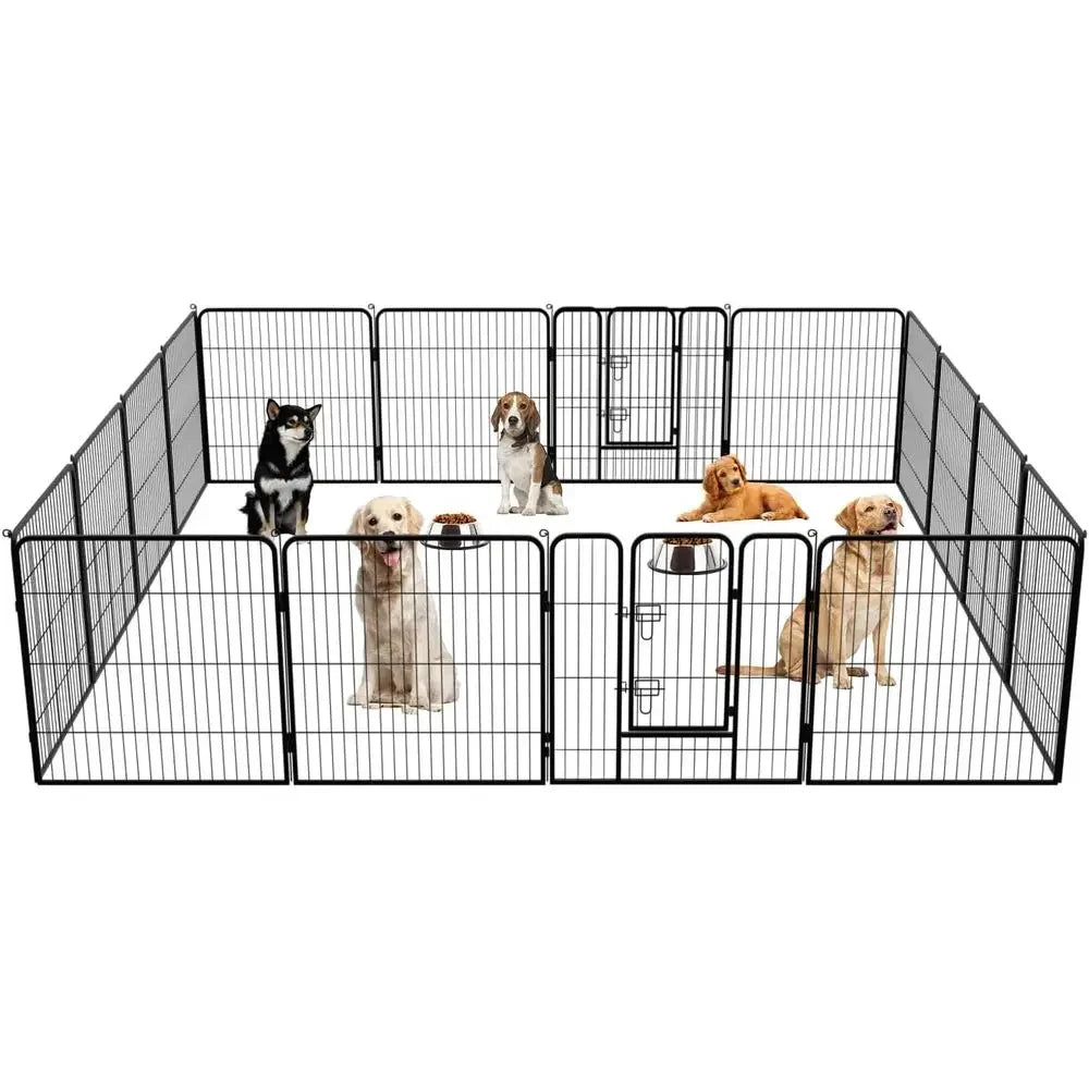 16-Panel Heavy-Duty Dog Playpen with Lockable Double Door, 32 Tall for Indoor/Outdoor Use