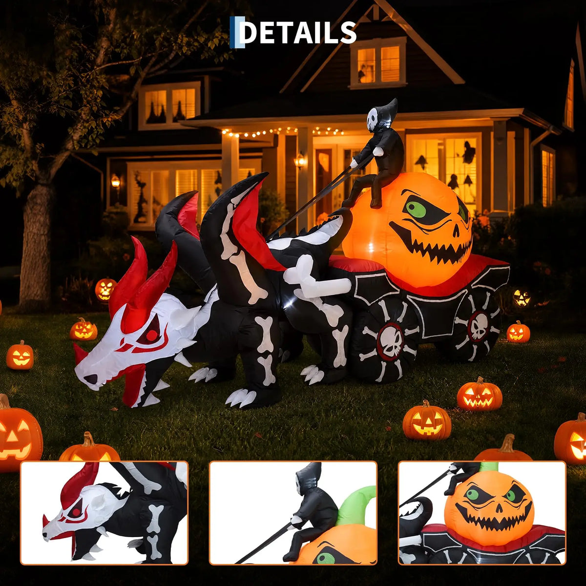 HiMISS Halloween Inflatable Dragon Carriage With LED Lights