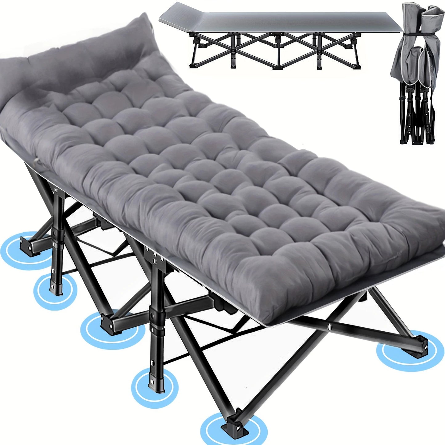 Heavy Duty Folding Camping Cot with Detachable Mattress - Portable Adult Sleeping Bed for Office Napping, Outdoor Camping & Home Use