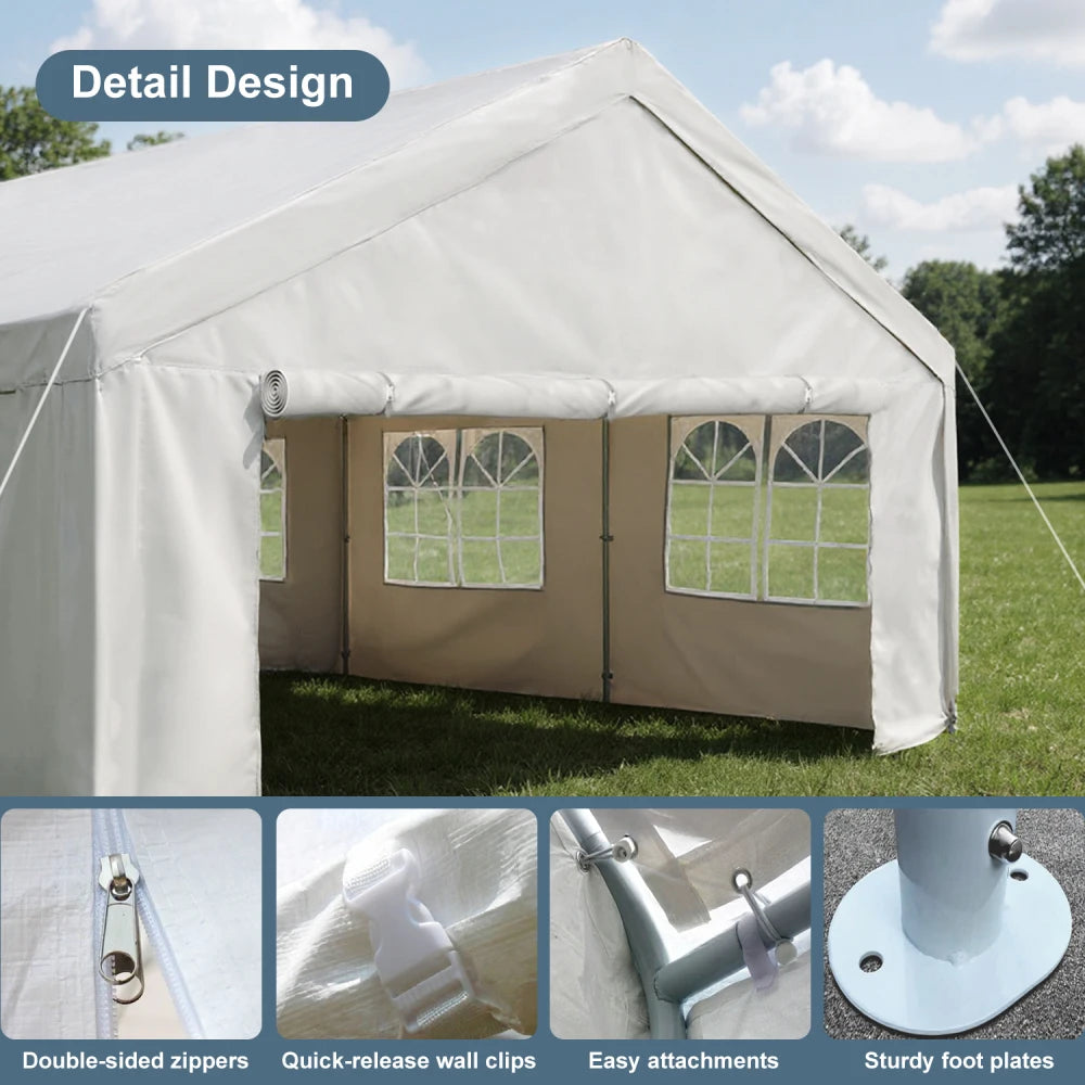 10'x20' Heavy Duty Waterproof Anti-UV Carport Car Canopy Outdoor Gazebo With Removable Sidewalls Commercial Party Tent for Wedding BBQ Outdoor Events