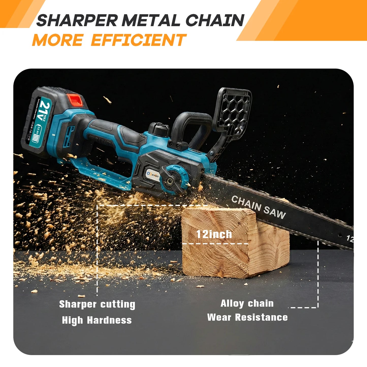 Cordless 12 Inch Electric Chainsaw 21V With 2x3000mAh Battery