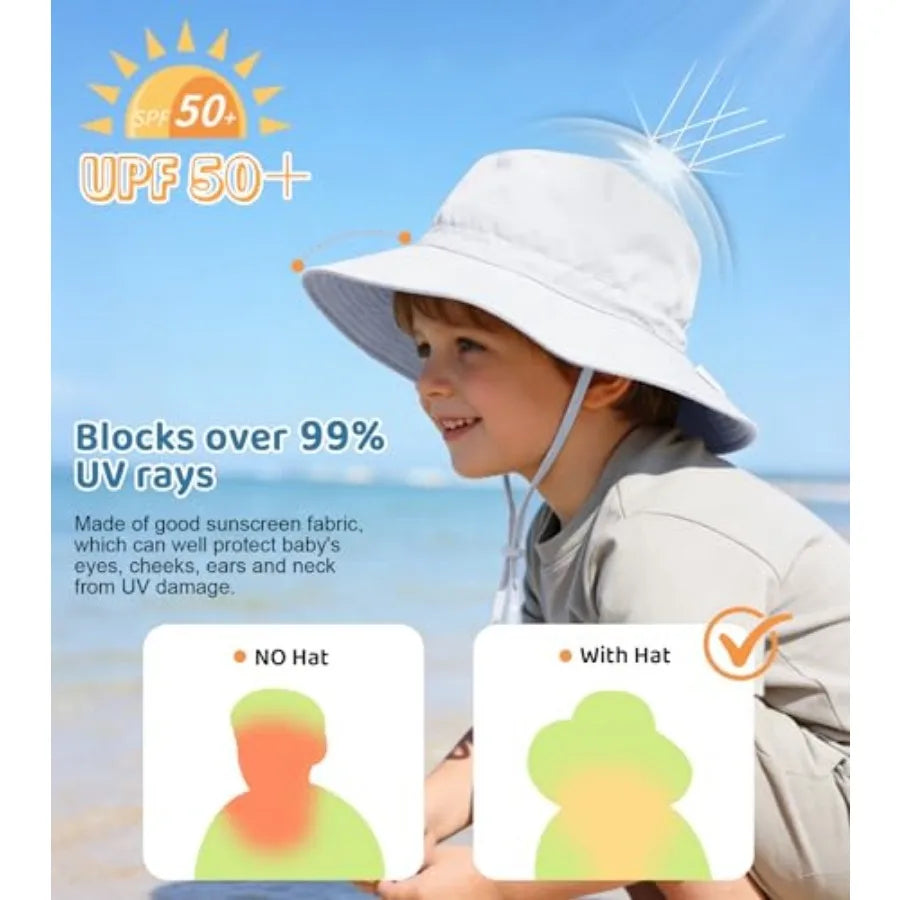 American Trends Baby Sun Hats for Boys Girls UPF 50+ Sun Protection Wide Brim Adjustable Summer Beach Bucket Hat
