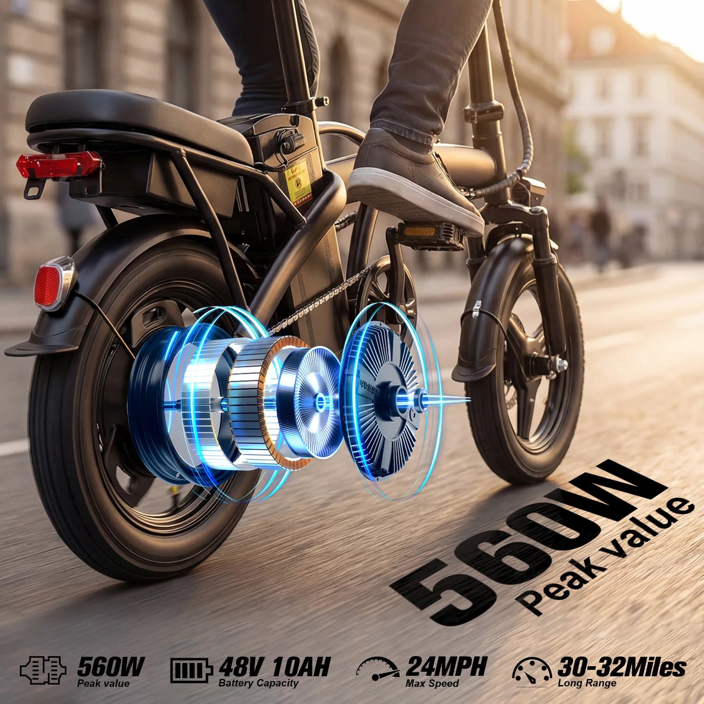 Foldable Electric Bike for Adults，23MPH & 38Miles Long Range Electric Bicycles，500W Motor 48V/12Ah Battery，14" Folding Mini ebikes for Teens，3-Speed & PAS Mode， Commuter City Certified E-Bike