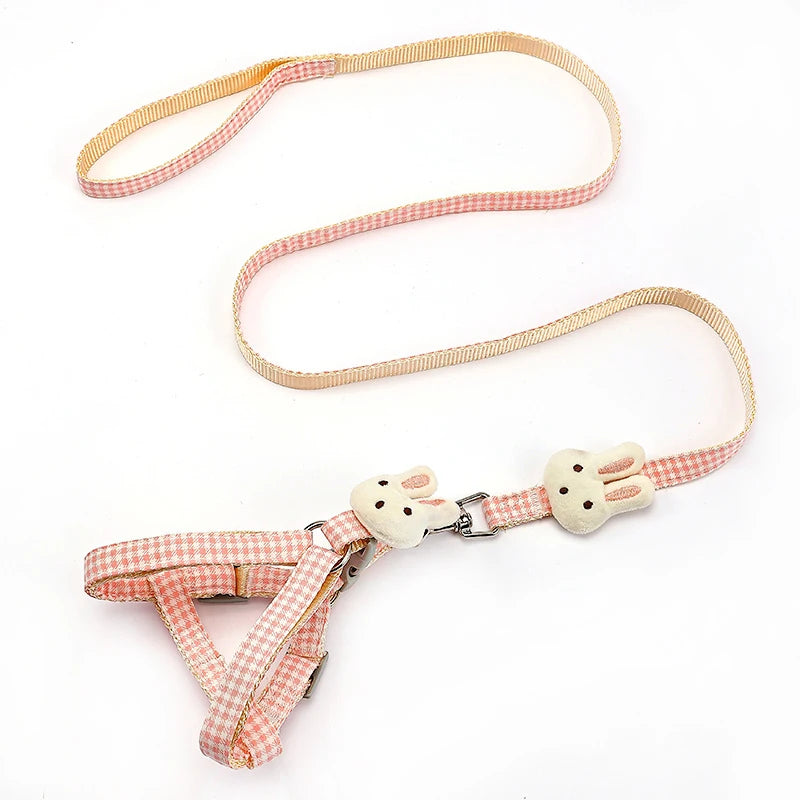 For Small Dogs Cats Adjustable Kitten Collar Pet Harness With Set Plaid Chest Vest Leash Dog Cat Accessories