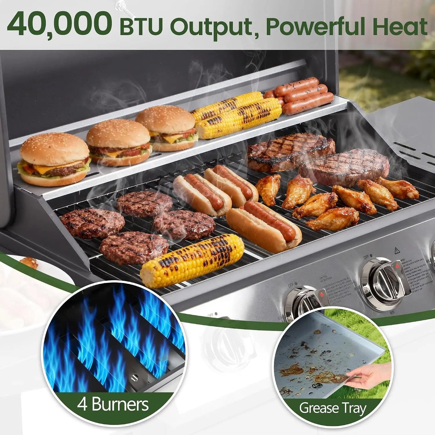 Four Burner Propane Gas Stainless Steel Outdoor Barbecue Grill
