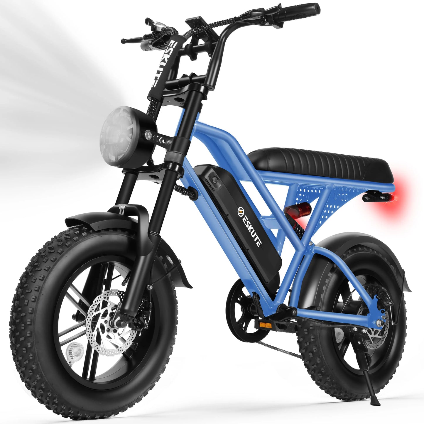 Eskute V100 Electric Dirt Bike, 1500W Peak 28MPH 48V13Ah Battery Motorcycle, All Terrain Dual Suspension E Bike 28MPH Top Speed, Ebike Up to 60 Miles Range, 16"x4" Fat Tire,  7-Speed，UL2849
