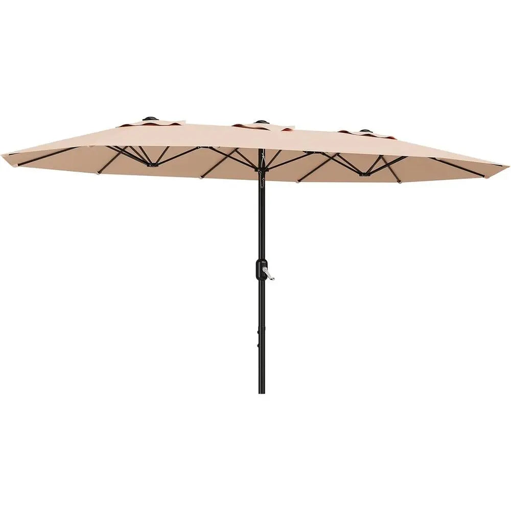 Double-Sided Patio Umbrella with Crank Handle for Outdoor, Pool, Lawn, Garden, Backyard - Beige