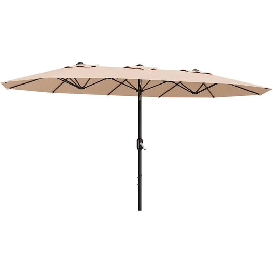 Double-Sided Patio Umbrella with Crank Handle for Outdoor, Pool, Lawn, Garden, Backyard - Beige