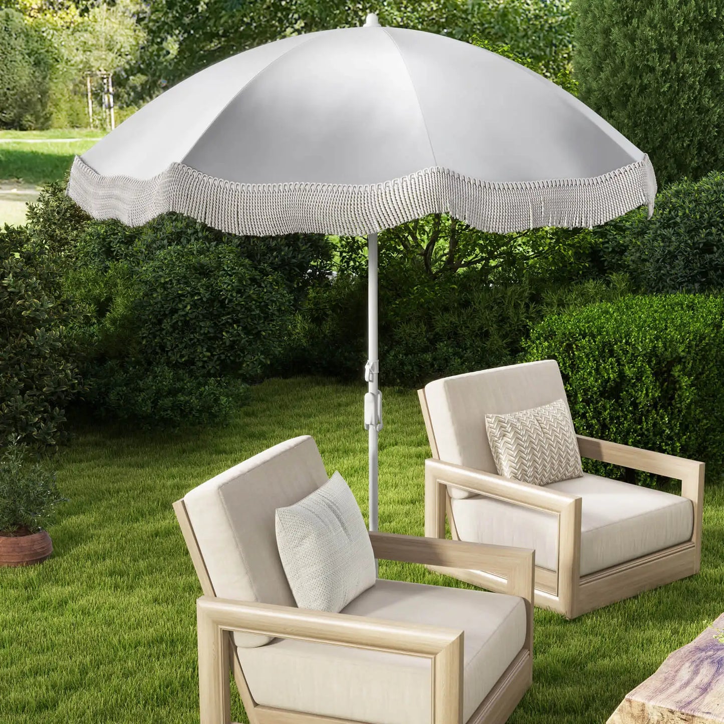 6.5 FT Outdoor Fringe Patio Umbrella w/ Carrying Bag Push Button Tilt for Garden