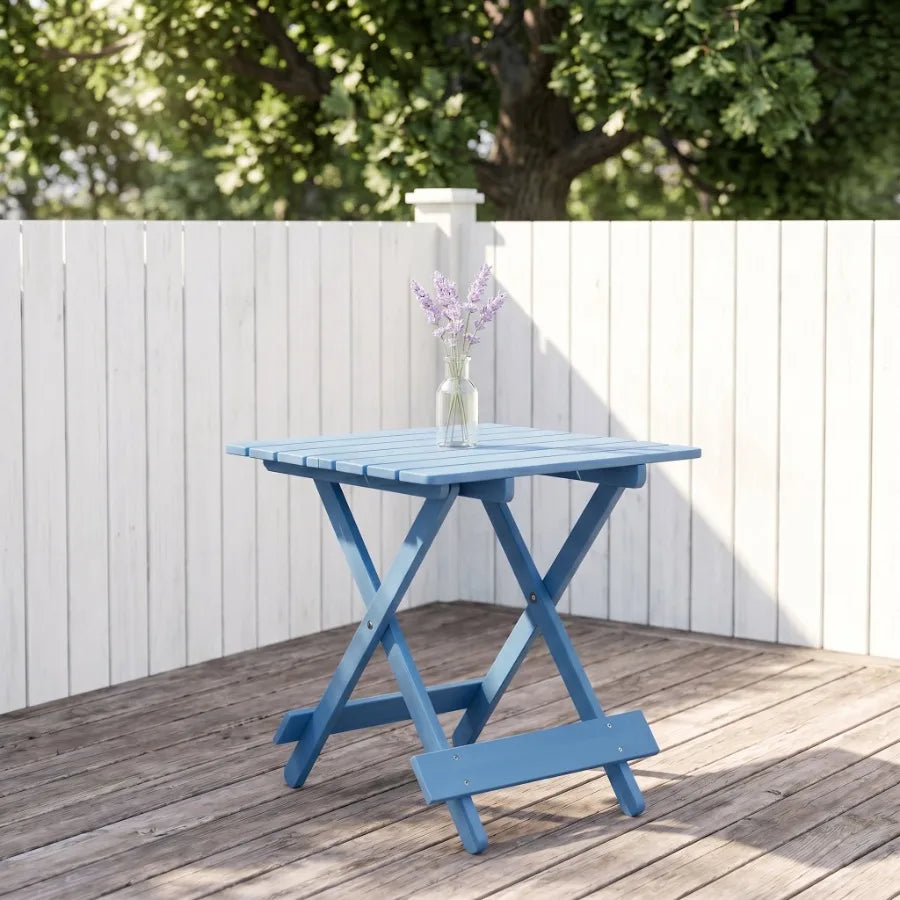 Folding Square Table Solid Wood Portable Space Saving Outdoor Table for Backyard Balcony Garden Camping Party Blue
