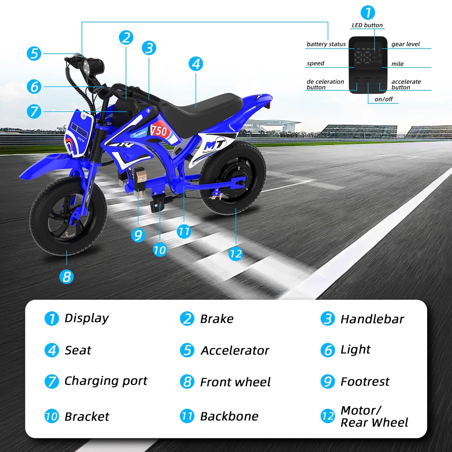 25V Electric Dirt Bike 200W Electric Motorcycle Up to 10MPH Max Speed & 7Miles Long Range 3-Speed Modes Motorcycle for Kids Ages 3-10
