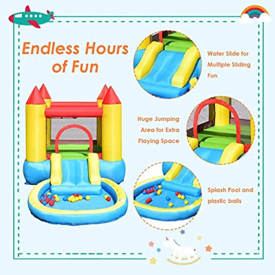 Iatable Water Slide Bounce House with Ball Pit and Splash Pool, Bouncy Jump Castle for Backyard Fun with 480w Blower, Blow up W