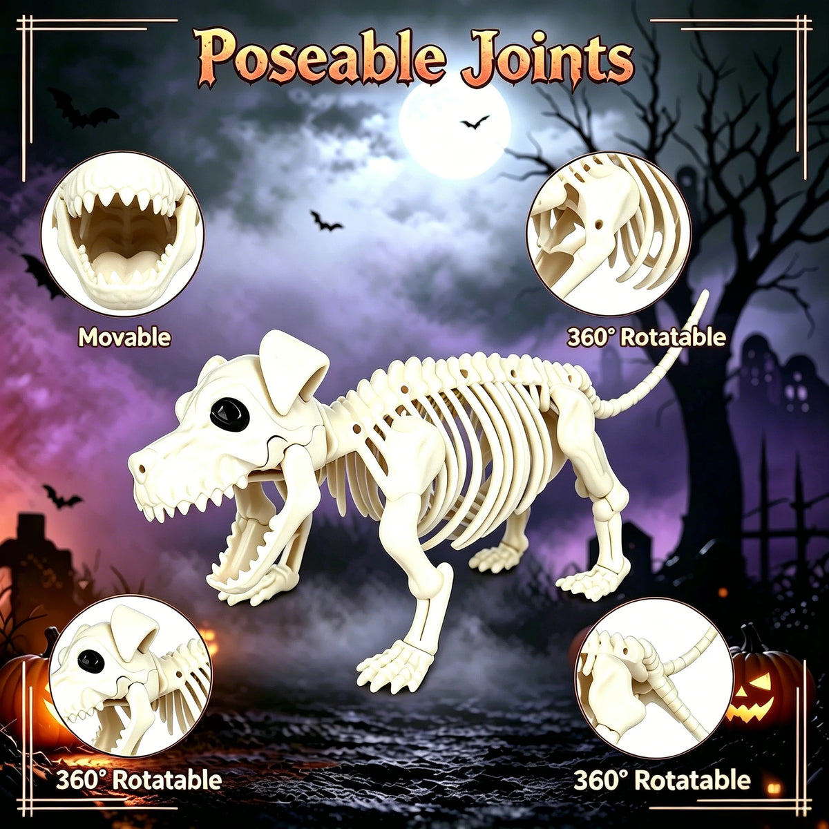 Posable Skeleton And Dog Halloween Cowboy Yard Decorations