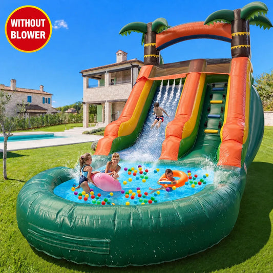 21ft Portable Jungle Water Slide for Kids Thickened Commercial PVC Inflatable Play Center Outdoor Backyard Lawn Summer Swimming Pool Birthday Party (without Blower)