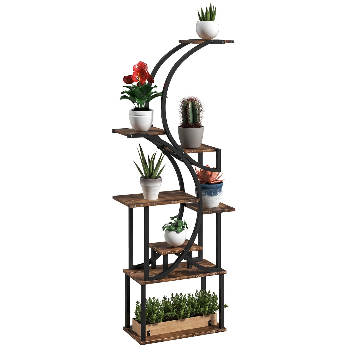 8 Tier Plant Stand, 62" S-Shaped Plant Shelf, Carbonized Finish