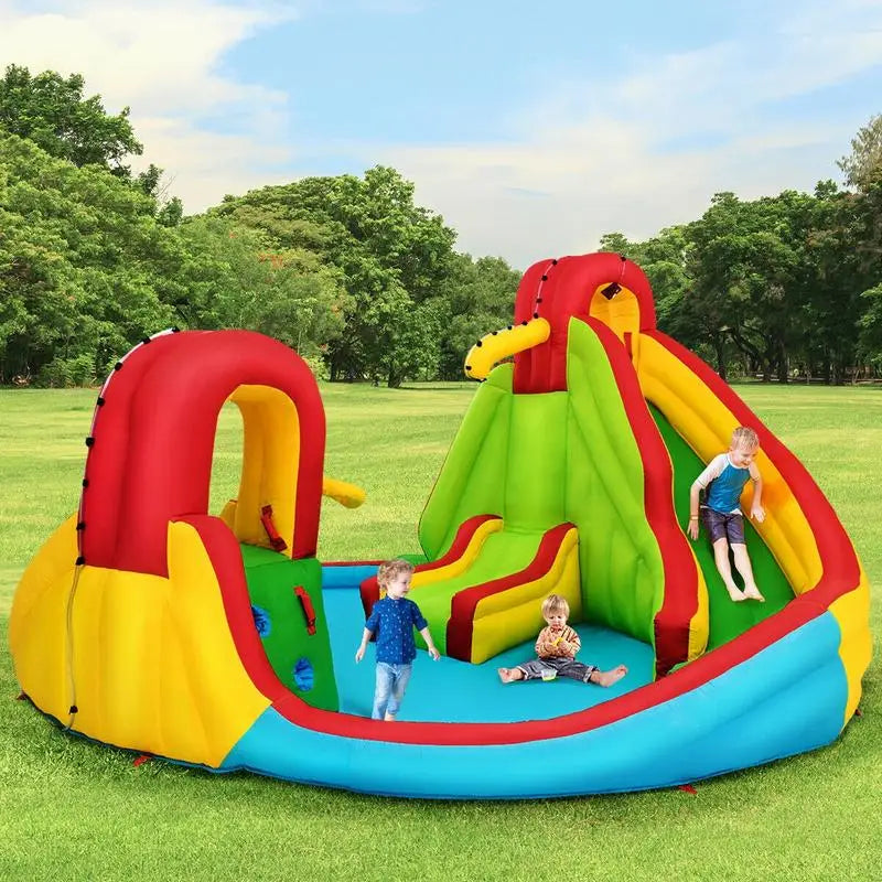 Inflatable Water Slide Bounce House with Climbing Wall and Pool Without Blower