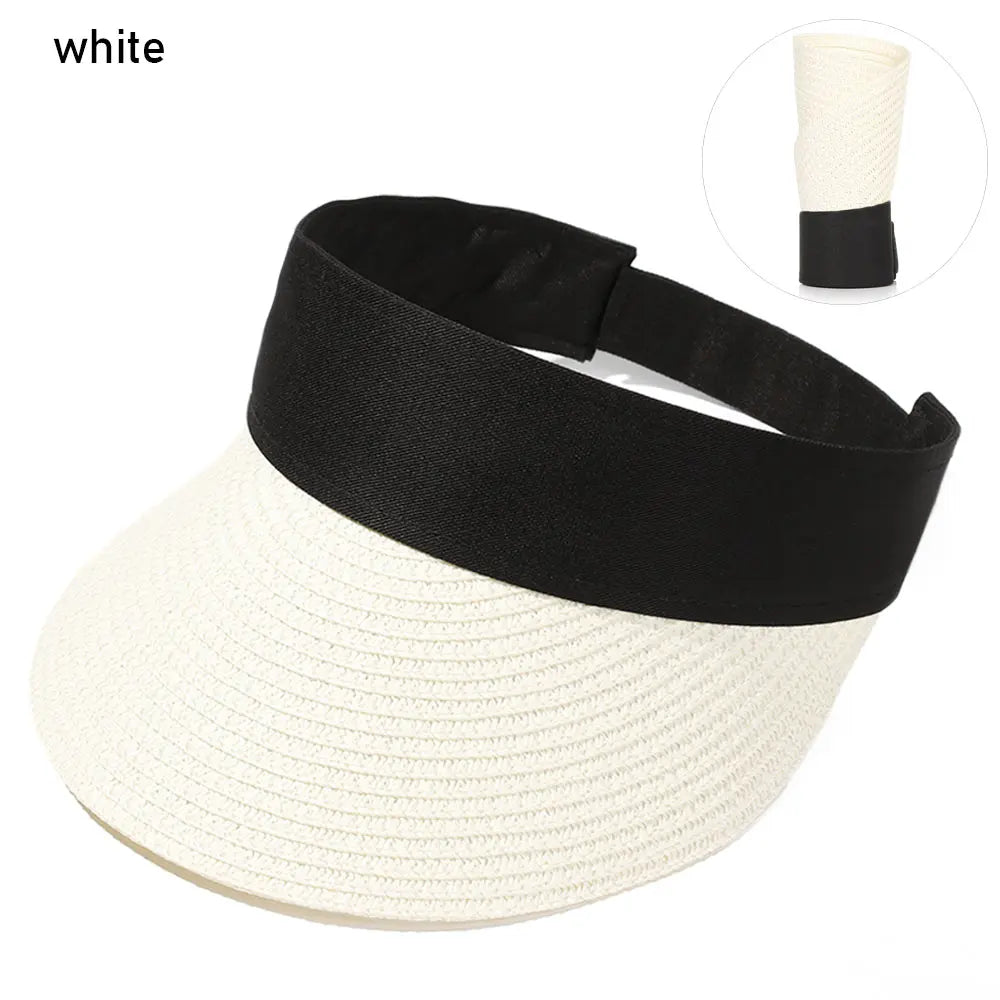 Foldable Portable Beach Hat Wide Brim Sun Hat Roll-up Summer Casual Straw Cap Visors For Women