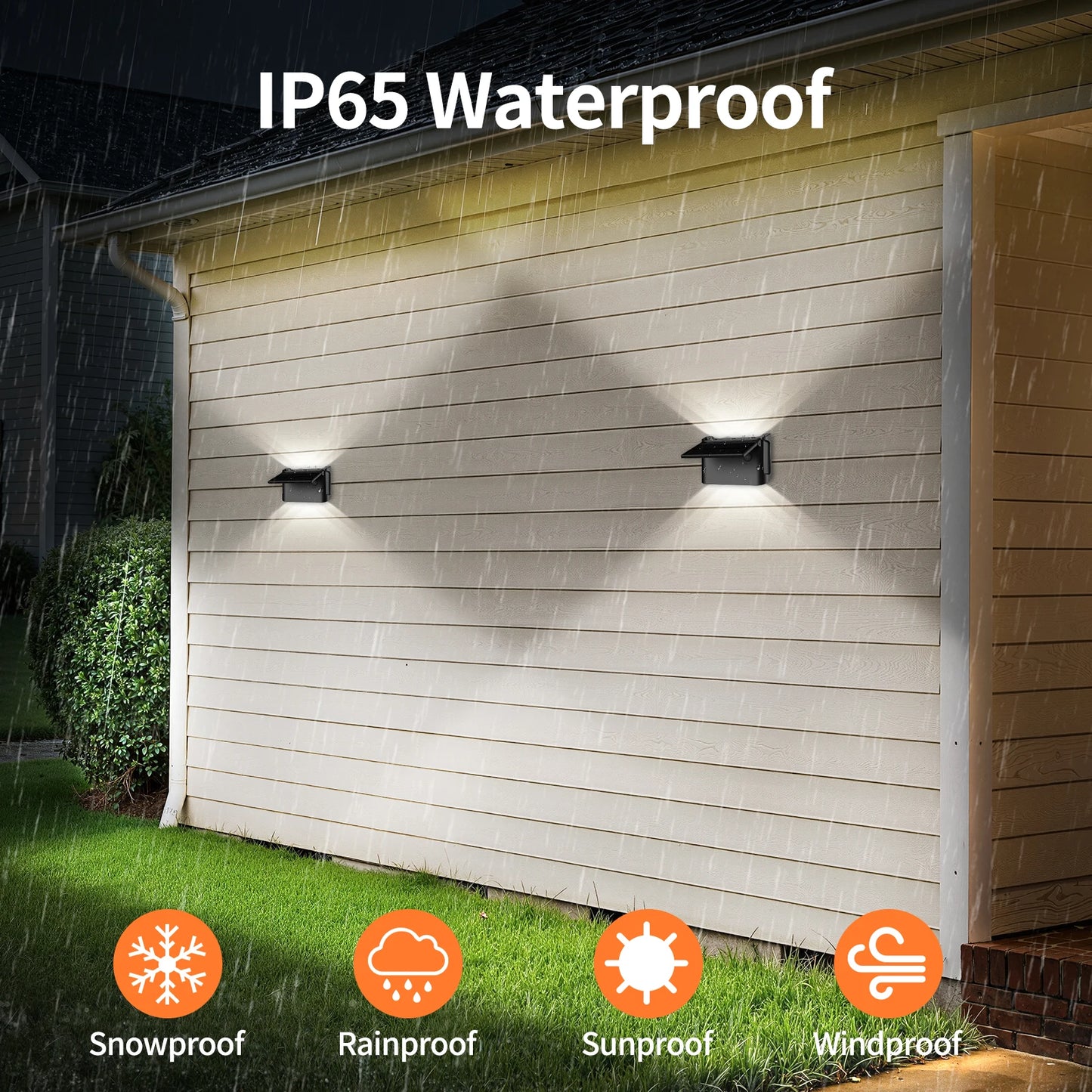intelamp Solar Wall Lights 2 Pack with Remote, 3 Color Modes, IP65 | Customizable Up/Down lighting, IP65 Waterproof Solar Lamp for Outdoor Walls, Fences, Patios and Entryways