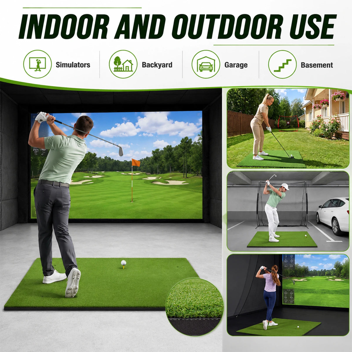 Golf Hitting Mat 5x4ft Portable Foldable Practice Mat with Balls and Tees, Heavy Duty Artificial Turf Driving Range Mat, Anti-Slip Golf Training Mat for Backyard Garage Indoor Outdoor Chipping Swing Simulator Use