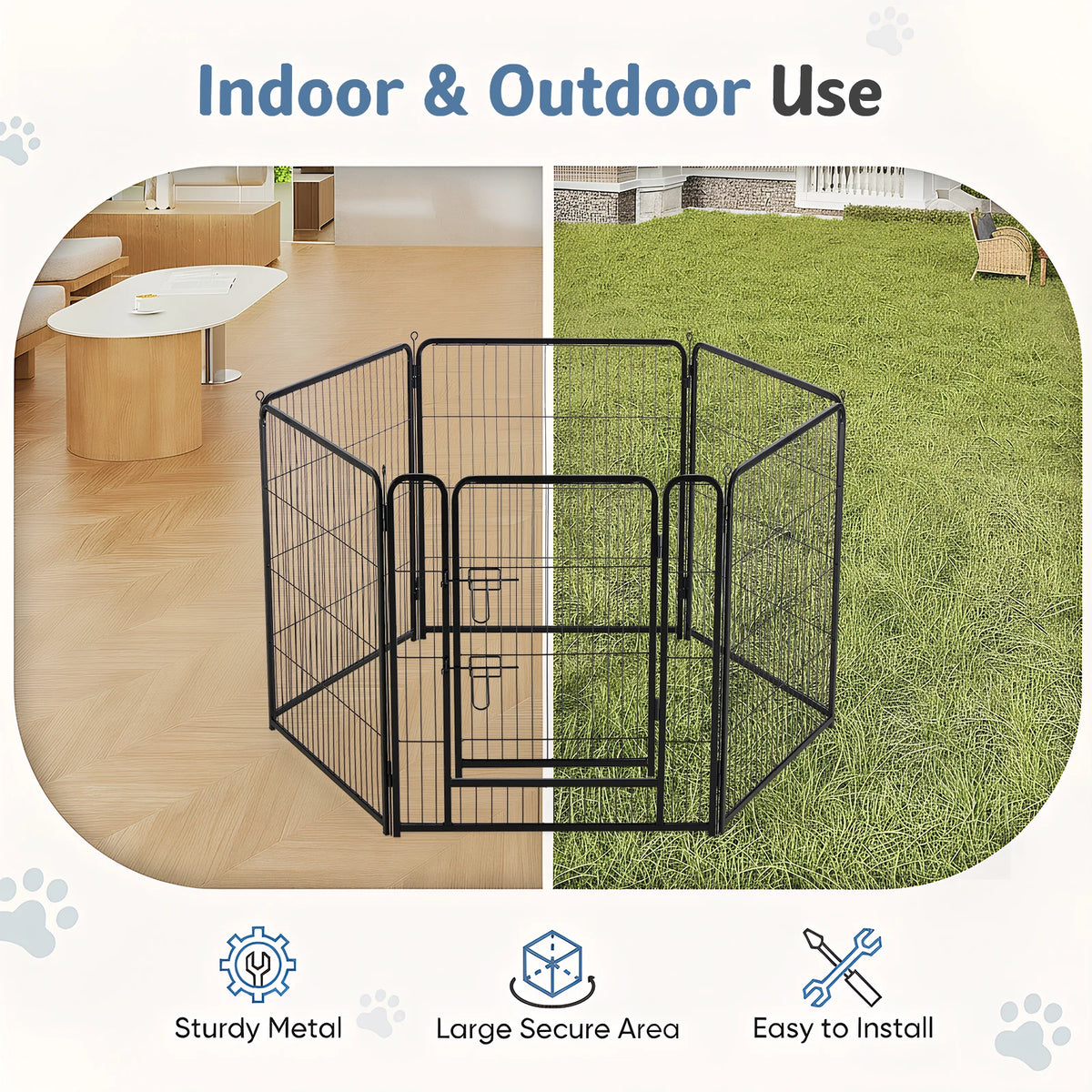 JHK Foldable Metal Dog Playpen With Secure Portable Exercise Pen