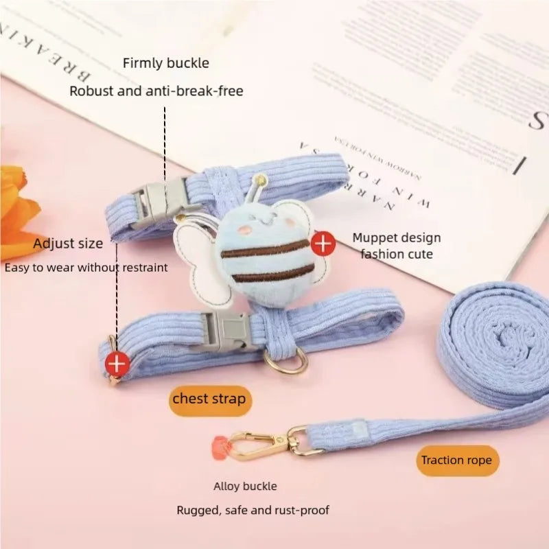 Cute Bee Animals Shape Pet Set Dog Cat Harnesses Soft Adjustable Outdoor Walking Anti-Lost Puppy Leash Supplies