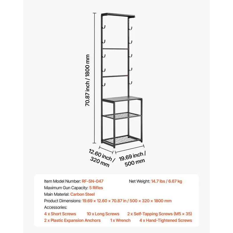 Floor Standing Gun Rack With Storage Shelf Holds Five Rifles